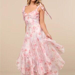 Lulu's Pink Floral Midi Dress